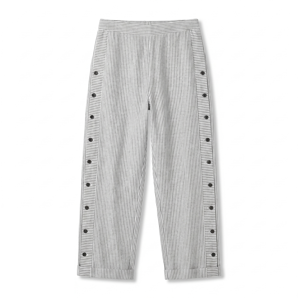 Hazel - Women's Pinstripe Button-Detail Cuffed Trousers