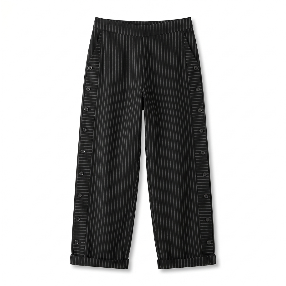 Hazel - Women's Pinstripe Button-Detail Cuffed Trousers