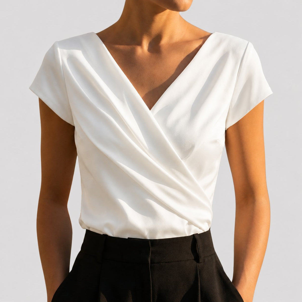 Heather - Women's Wrap V-Neck Cap Sleeve Blouse