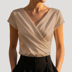 Heather - Women's Wrap V-Neck Cap Sleeve Blouse