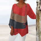 Helena- Women's Colorblock V-Neck Tunic with Stitch Detail