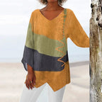 Helena- Women's Colorblock V-Neck Tunic with Stitch Detail