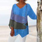 Helena- Women's Colorblock V-Neck Tunic with Stitch Detail