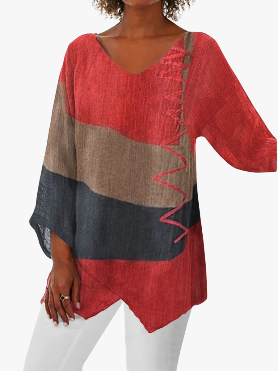 Helena- Women's Colorblock V-Neck Tunic with Stitch Detail