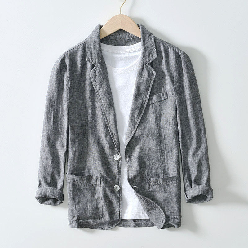 Hendrix - Men's Linen Blazer with Notch Lapel and Button Front