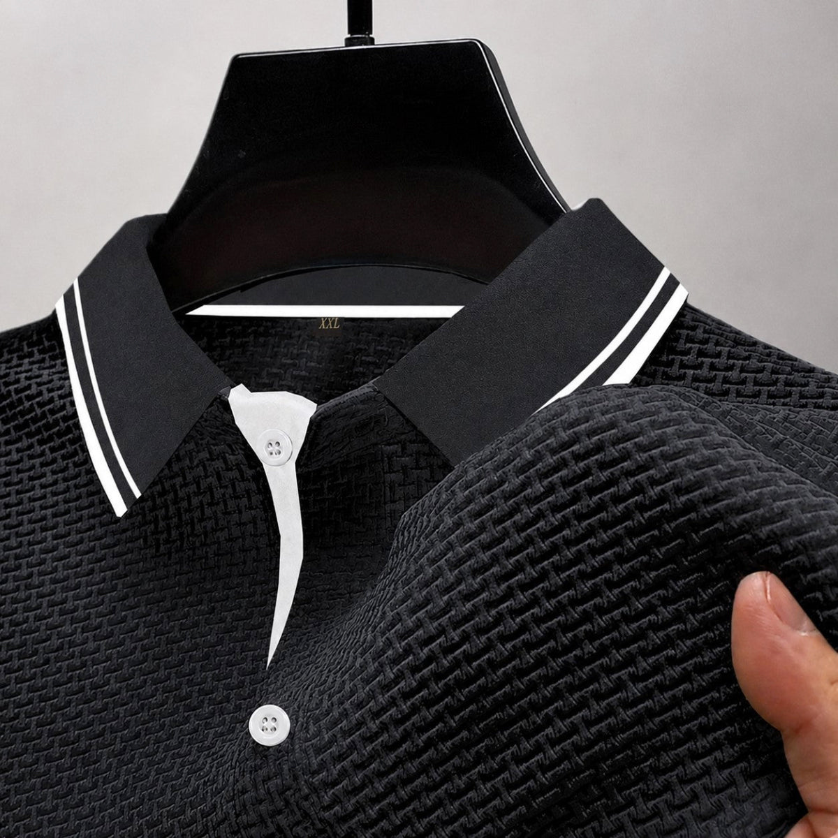 Henrik - Men's Waffle-Knit Polo with Contrast Tipped Collar