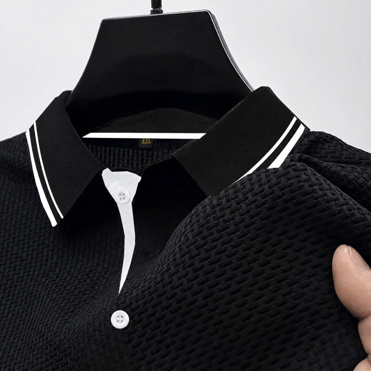 Henrik - Men's Waffle-Knit Polo with Contrast Tipped Collar