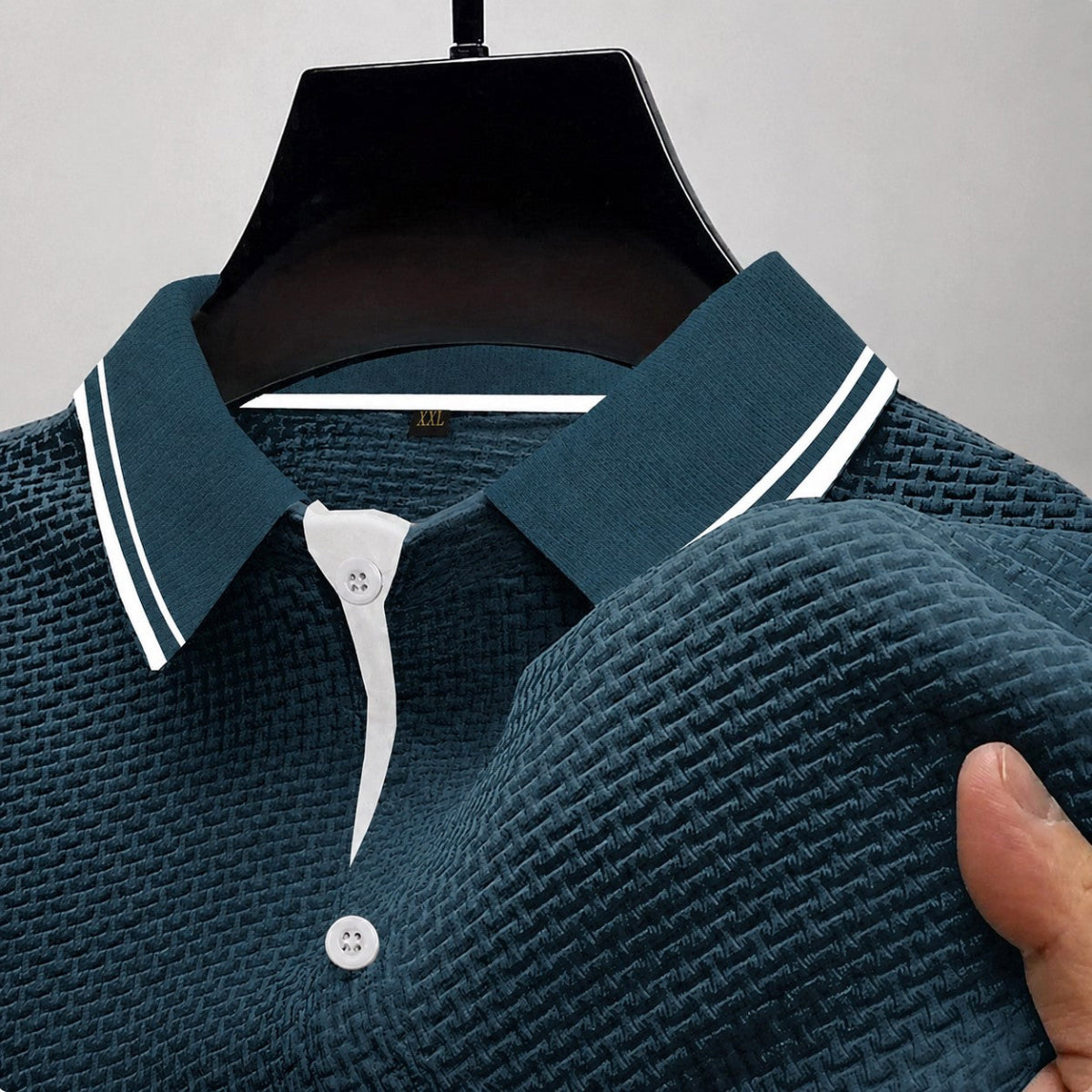 Henrik - Men's Waffle-Knit Polo with Contrast Tipped Collar
