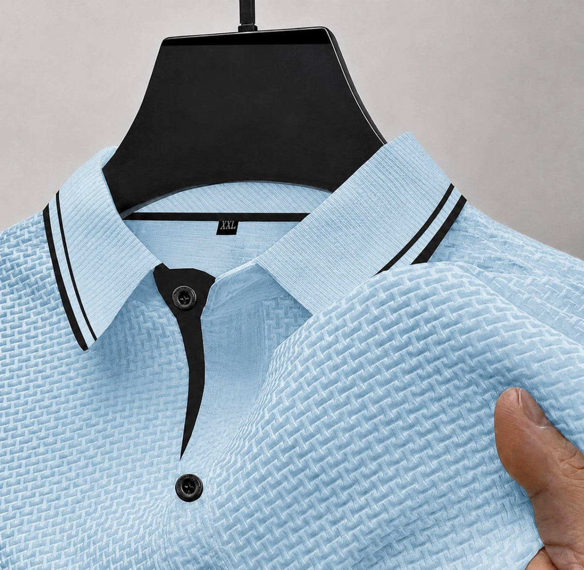 Henrik - Men's Waffle-Knit Polo with Contrast Tipped Collar