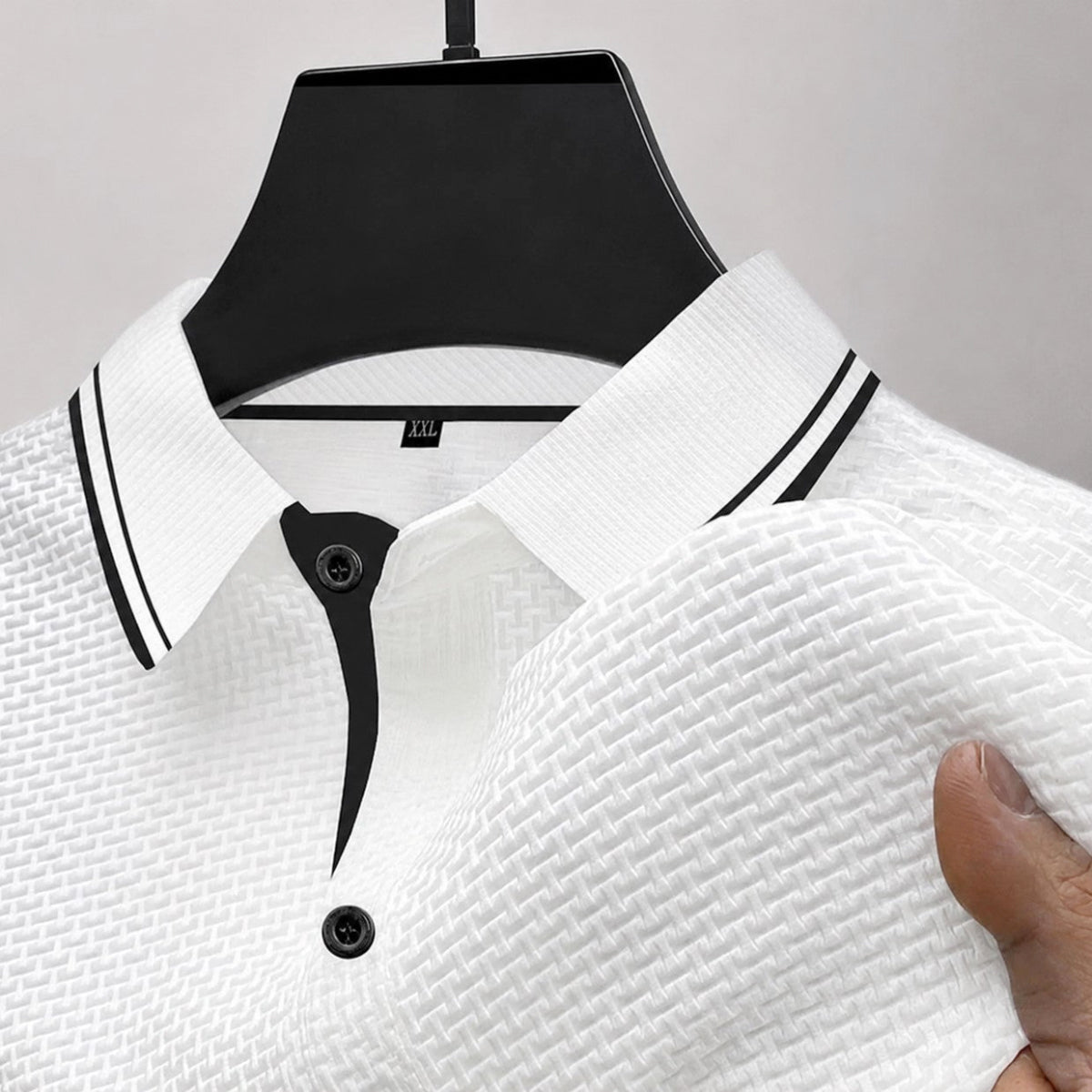 Henrik - Men's Waffle-Knit Polo with Contrast Tipped Collar
