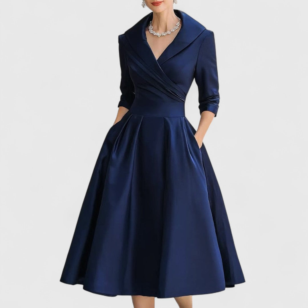 Ivy - Women's Wrap V-Neck A-Line with 3/4 Sleeves Dress