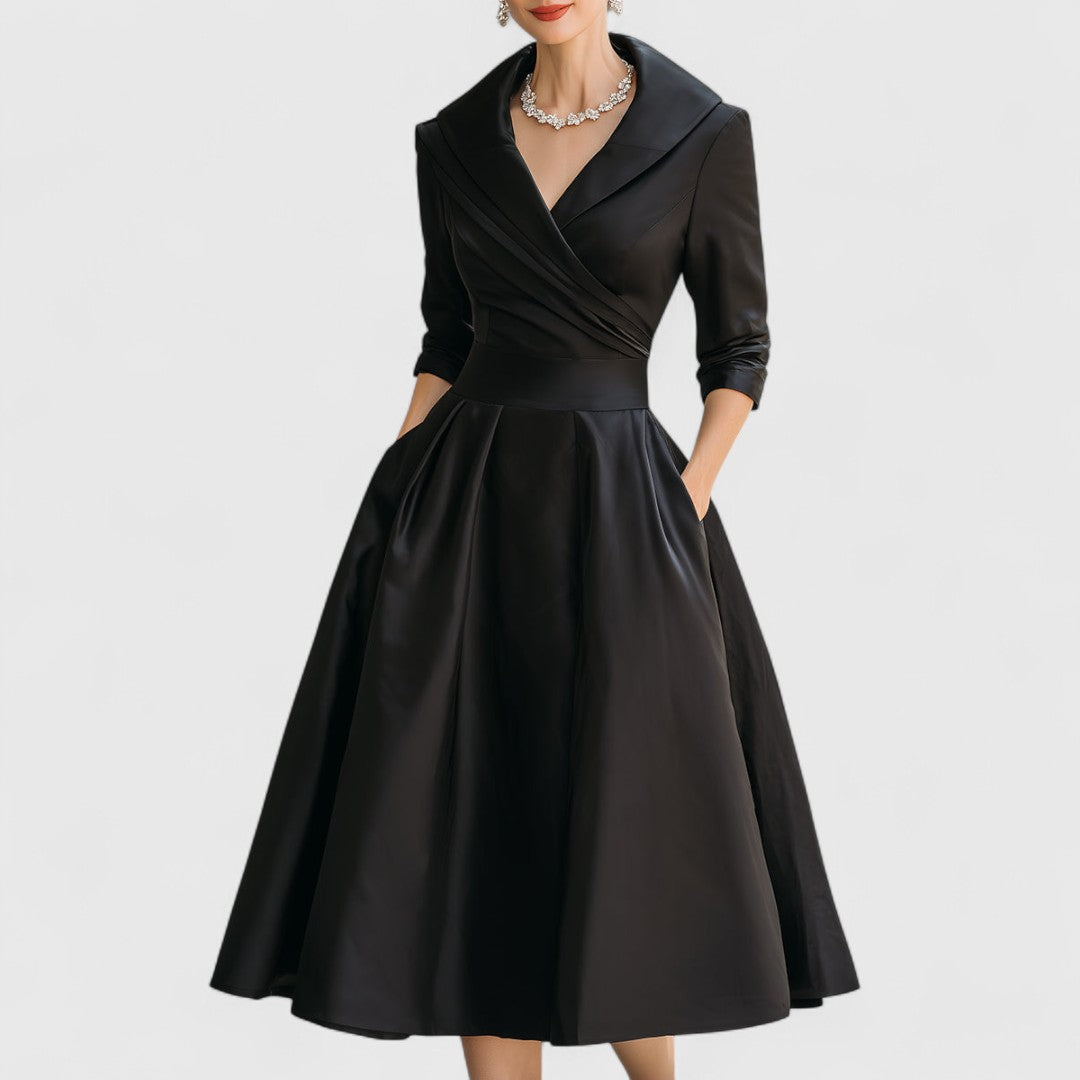 Ivy - Women's Wrap V-Neck A-Line with 3/4 Sleeves Dress