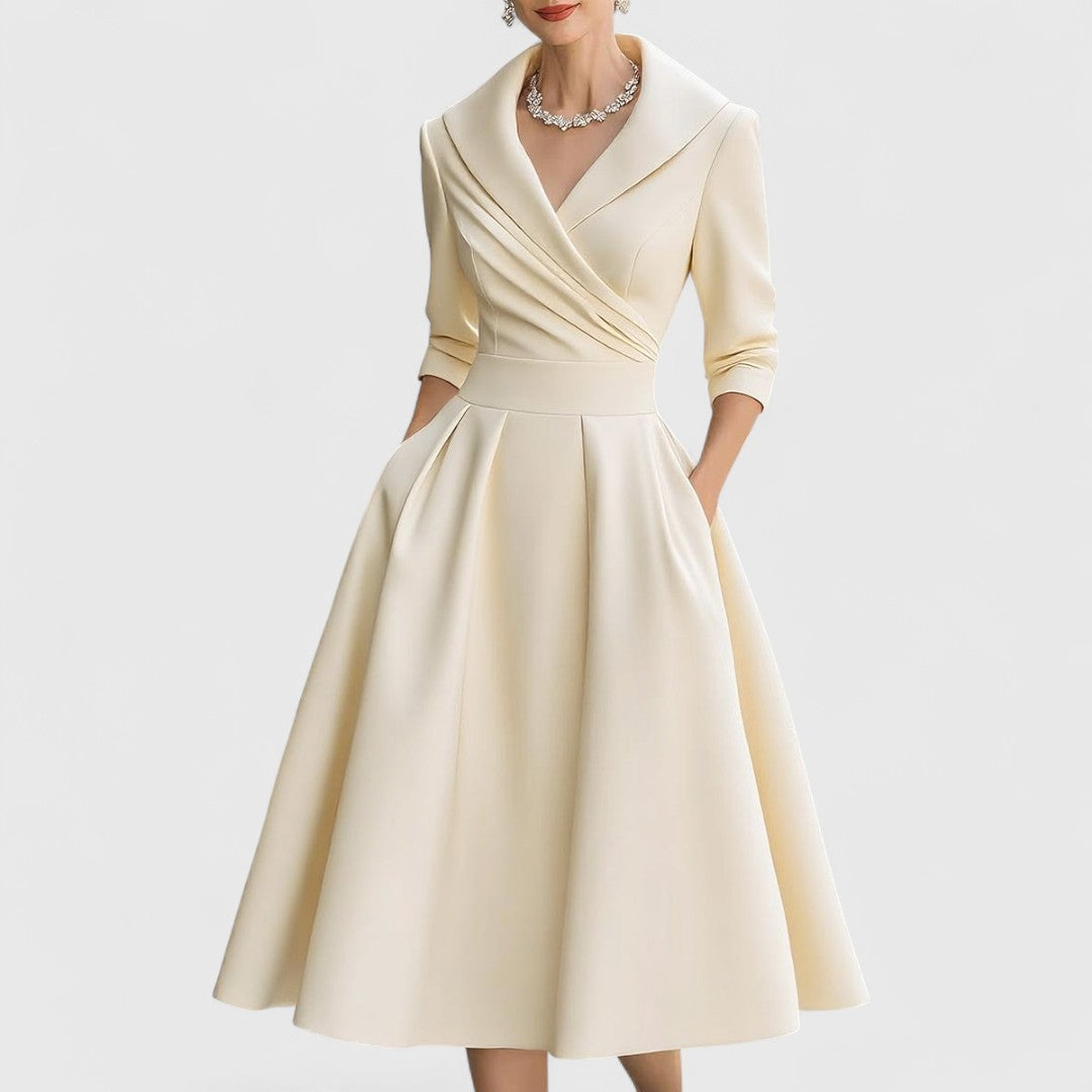 Ivy - Women's Wrap V-Neck A-Line with 3/4 Sleeves Dress