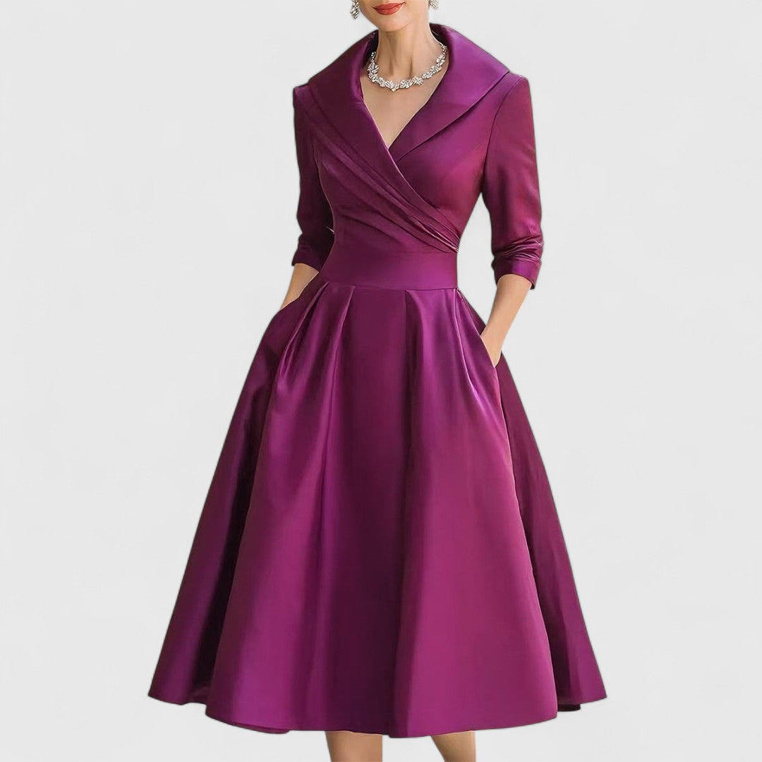 Ivy - Women's Wrap V-Neck A-Line with 3/4 Sleeves Dress