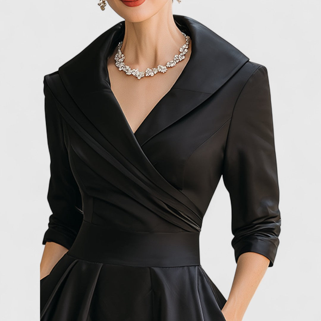 Ivy - Women's Wrap V-Neck A-Line with 3/4 Sleeves Dress