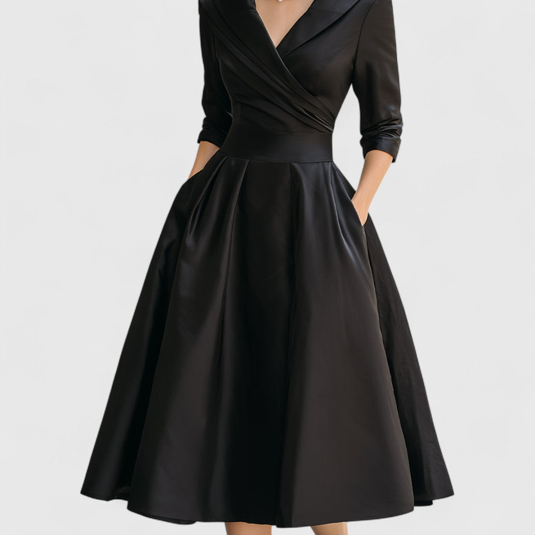 Ivy - Women's Wrap V-Neck A-Line with 3/4 Sleeves Dress