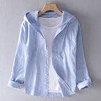 Izabella - Women's Button-Front Hooded Linen Shirt