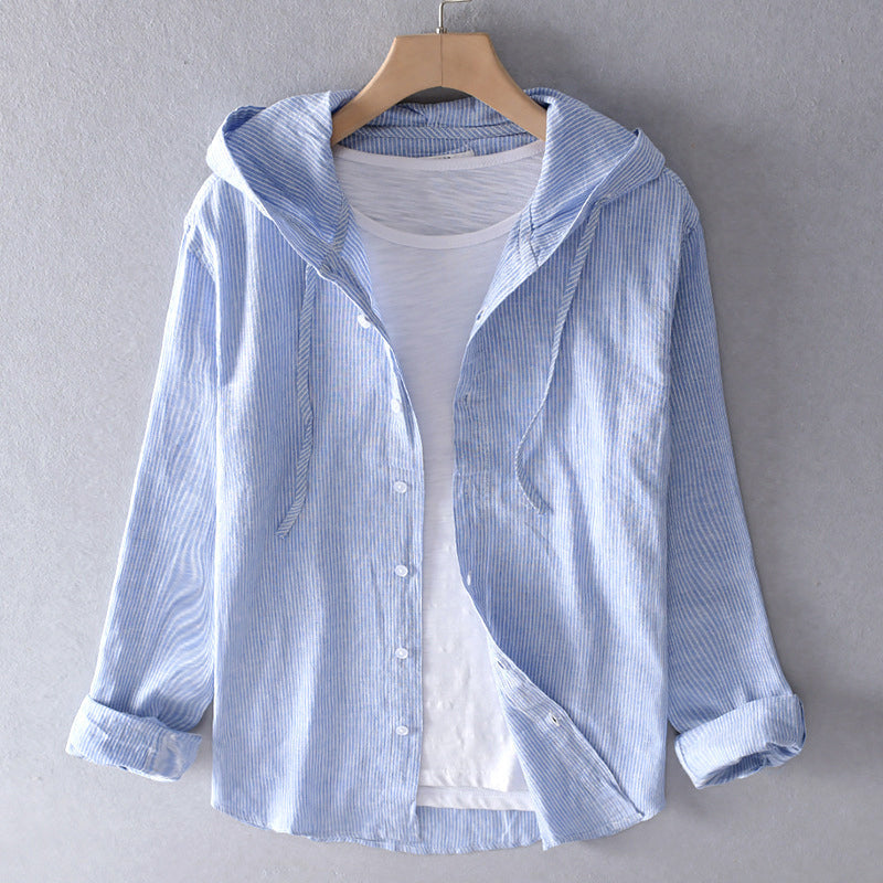 Izabella - Women's Button-Front Hooded Linen Shirt