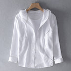 Izabella - Women's Button-Front Hooded Linen Shirt