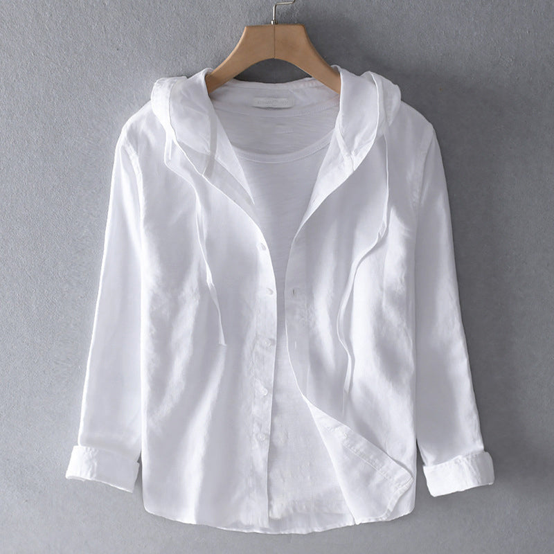 Izabella - Women's Button-Front Hooded Linen Shirt