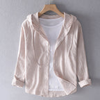 Izabella - Women's Button-Front Hooded Linen Shirt