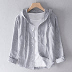 Izabella - Women's Button-Front Hooded Linen Shirt