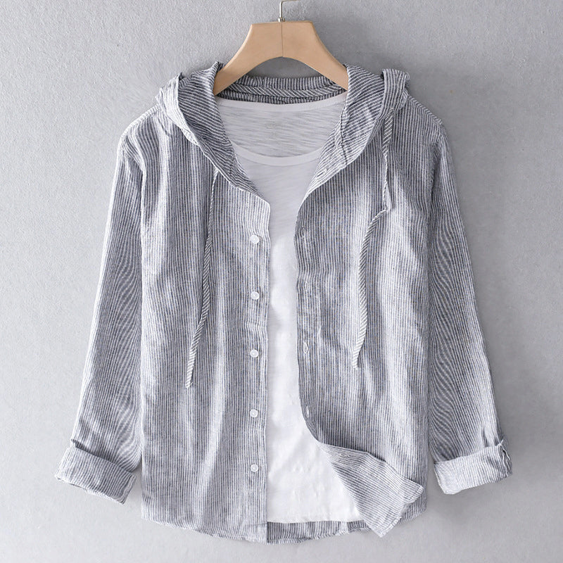 Izabella - Women's Button-Front Hooded Linen Shirt