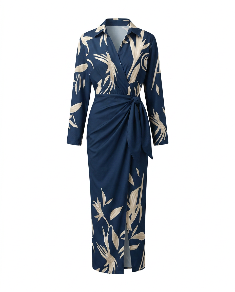Jade - Women's Botanical Print Ruched Wrap Dress