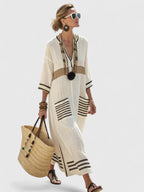 Jamilla - Women's Striped V-Neck Long Dress