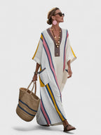 Jamilla - Women's Striped V-Neck Long Dress