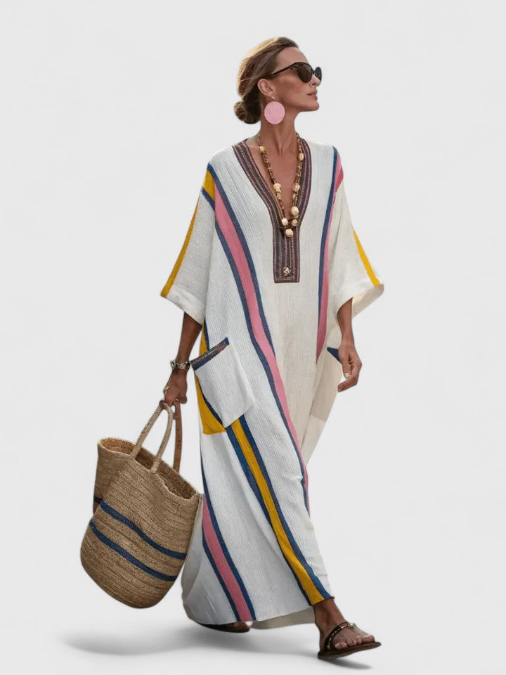 Jamilla - Women's Striped V-Neck Long Dress