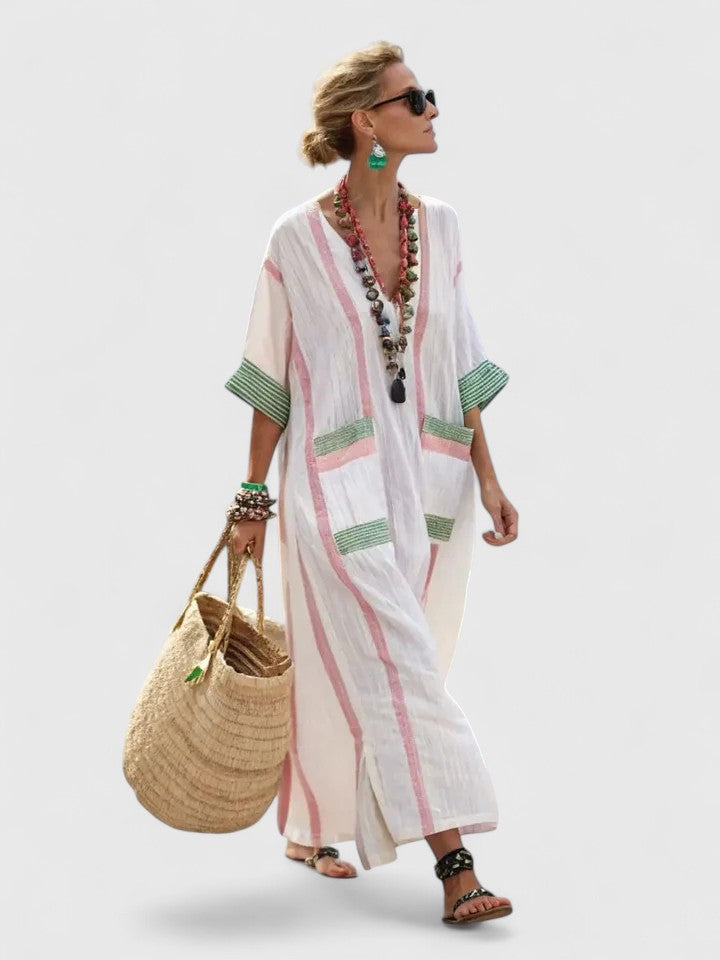 Jamilla - Women's Striped V-Neck Long Dress