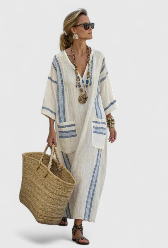 Jamilla - Women's Striped V-Neck Long Dress