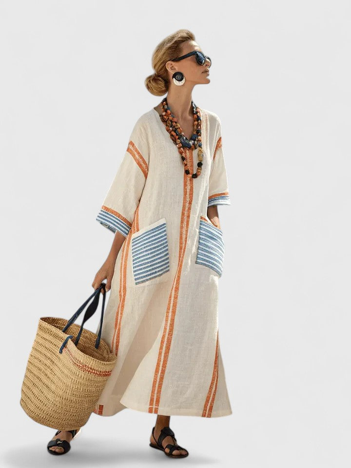 Jamilla - Women's Striped V-Neck Long Dress