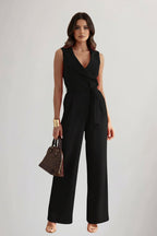 Jannelle - Women's Wrap Jumpsuit with Tie Waist