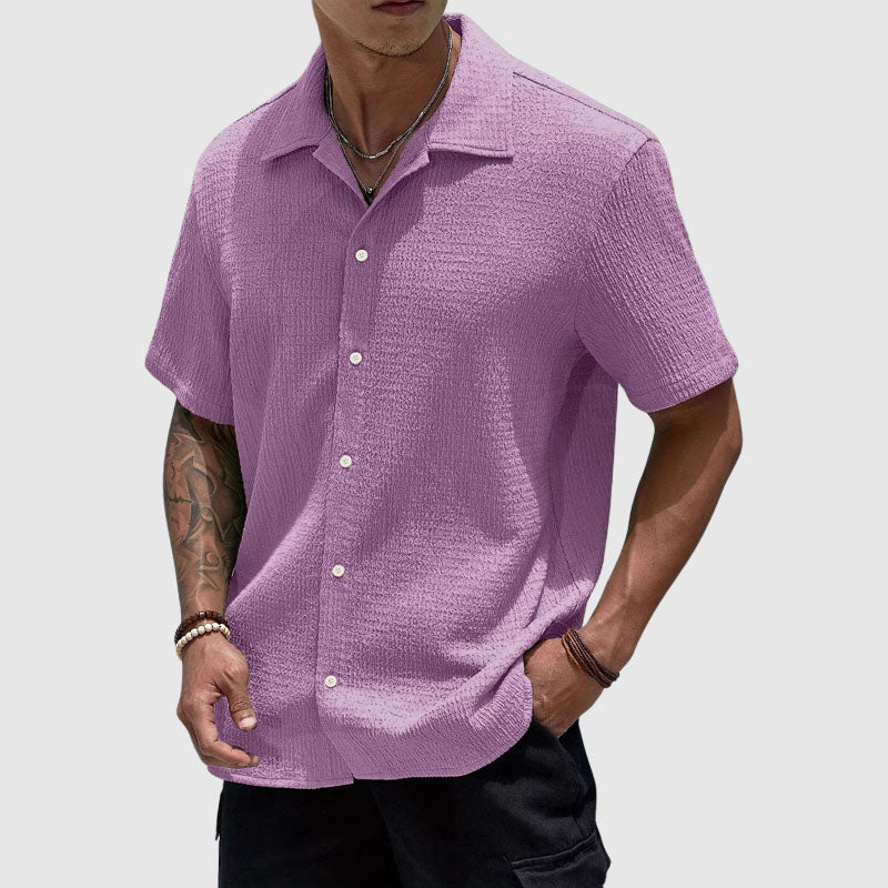 Jared - Men's Textured Short-Sleeve Camp Collar Shirt