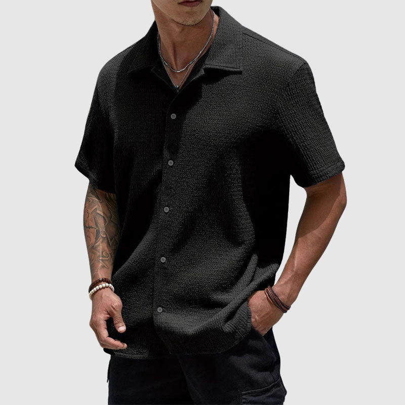 Jared - Men's Textured Short-Sleeve Camp Collar Shirt