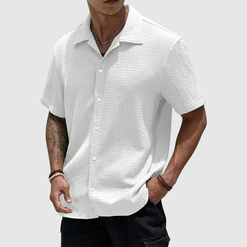 Jared - Men's Textured Short-Sleeve Camp Collar Shirt