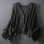 Jasmine - Women's Button-Front V-Neck Blouse with Balloon Sleeves