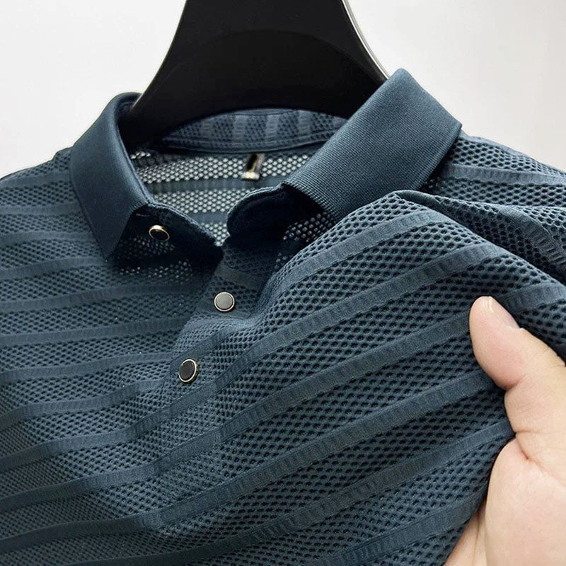 Jayvie - Men's Textured Mesh Knit Polo Shirt