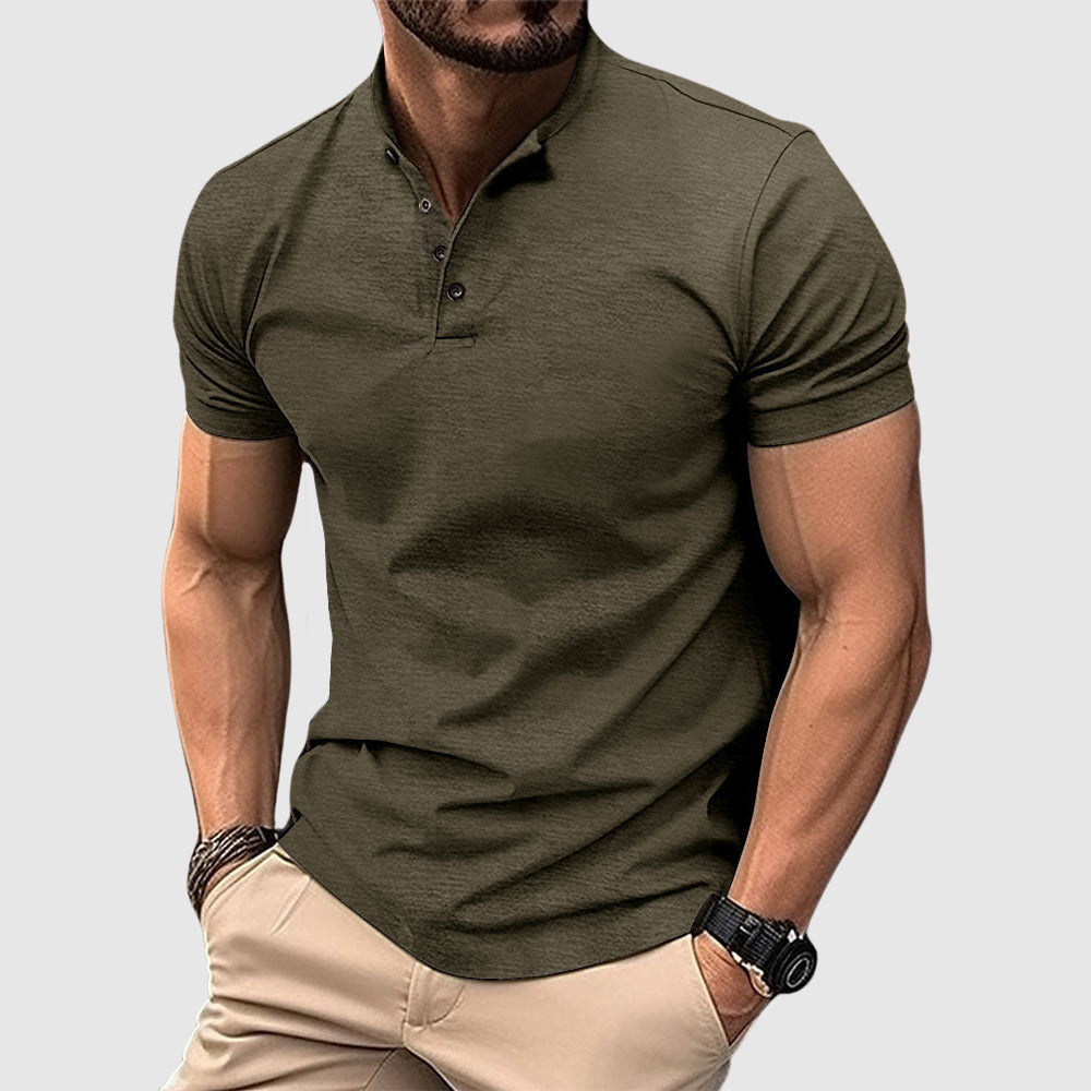 Jordan - Men's Button Placket Short-Sleeve Henley Polo Shirt