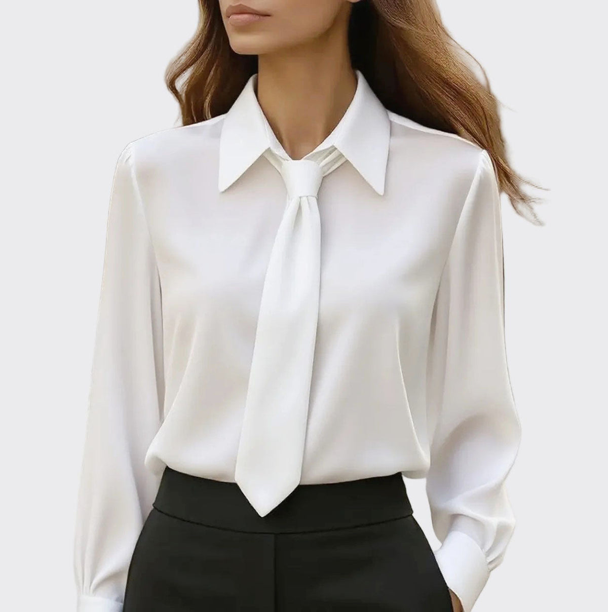 Jordyn - Women's Satin Tie-Front Blouse with Point Collar