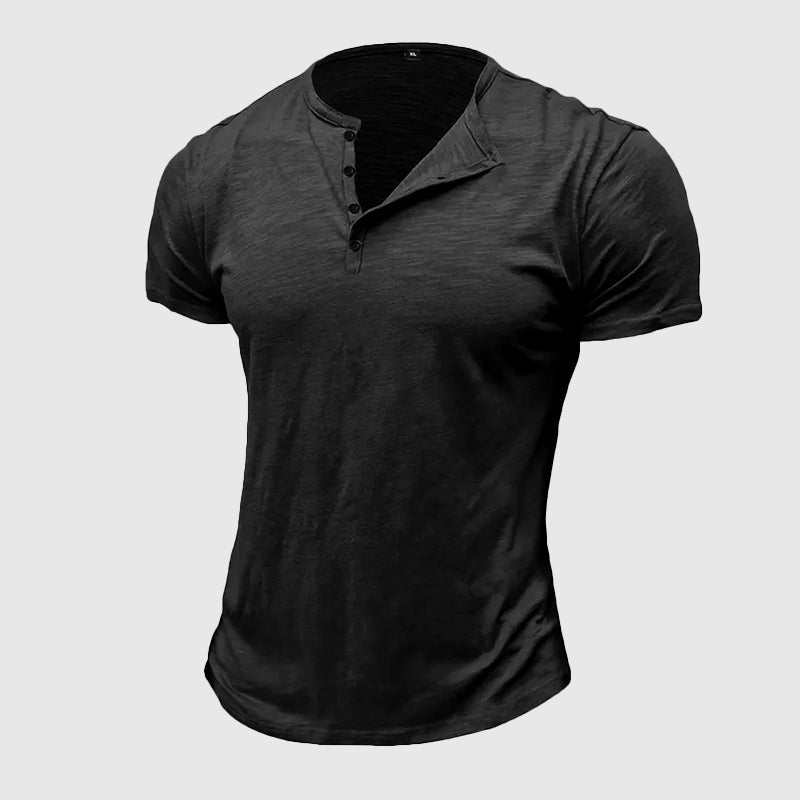 Julius - Men's Textured Slub Henley with Button Placket