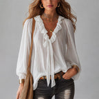 Kaliyah - Women's Ruffle Tie-Neck Blouse