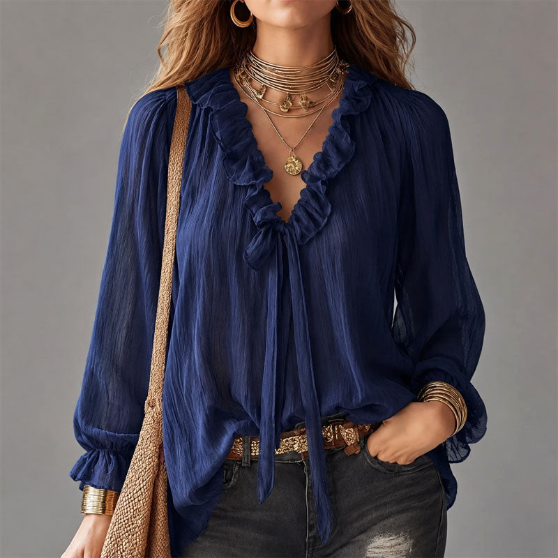 Kaliyah - Women's Ruffle Tie-Neck Blouse