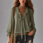 Kaliyah - Women's Ruffle Tie-Neck Blouse
