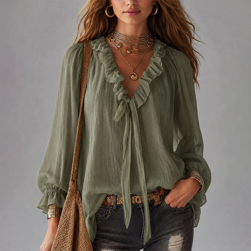 Kaliyah - Women's Ruffle Tie-Neck Blouse