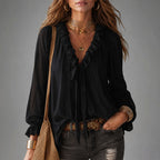 Kaliyah - Women's Ruffle Tie-Neck Blouse