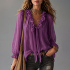 Kaliyah - Women's Ruffle Tie-Neck Blouse