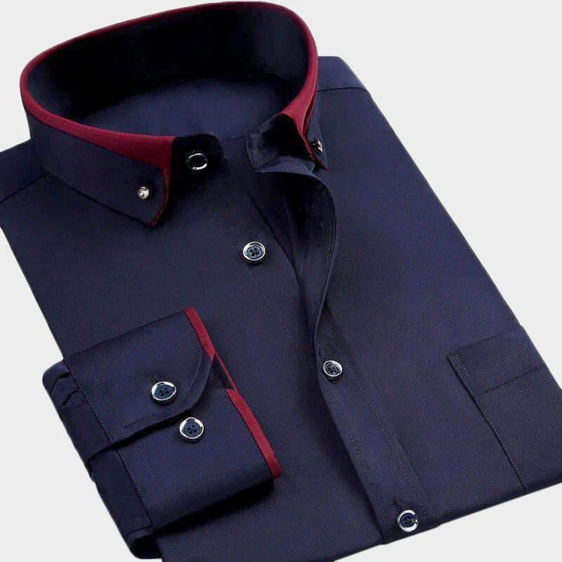 Karson - Men's Contrast-Trim Button-Up Shirt with Accent Collar